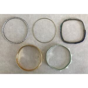 Set Lot 5 Vintage Indian Sparkle Metal Beaded Gold Silver Bangles Bracelets